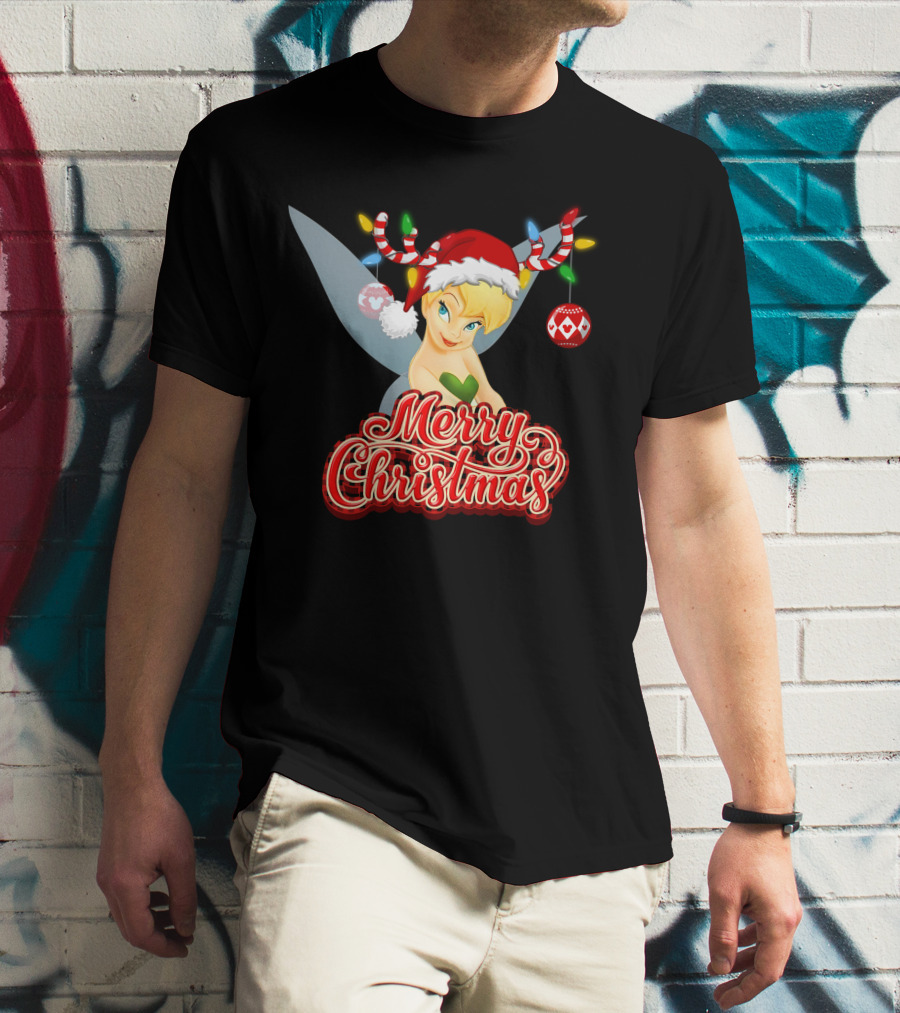 Merry Christmas Tinkerbell Santa Hat Reindeer Antlers Lights Holiday T-Shirt