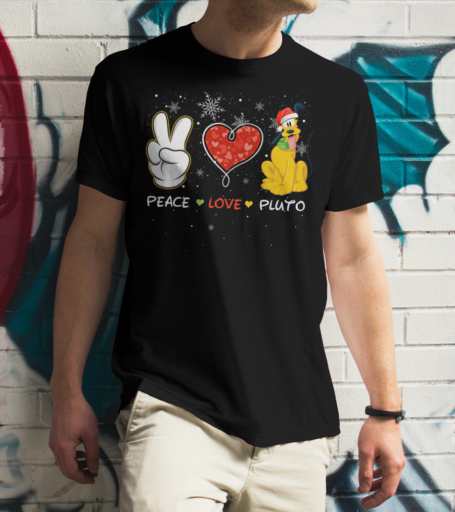 Peace Love Pluto Snowflakes Santa Hat T-Shirt