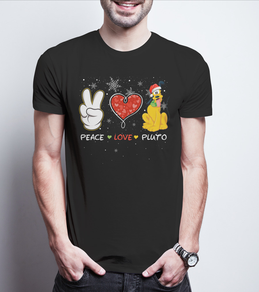 Peace Love Pluto Snowflakes Santa Hat T-Shirt