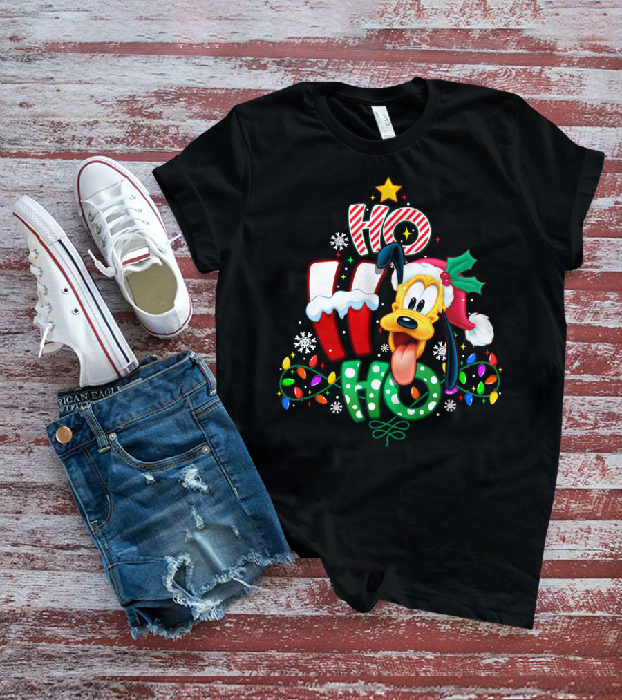 Ho Ho Ho Pluto Christmas Lights And Snowflakes T-Shirt