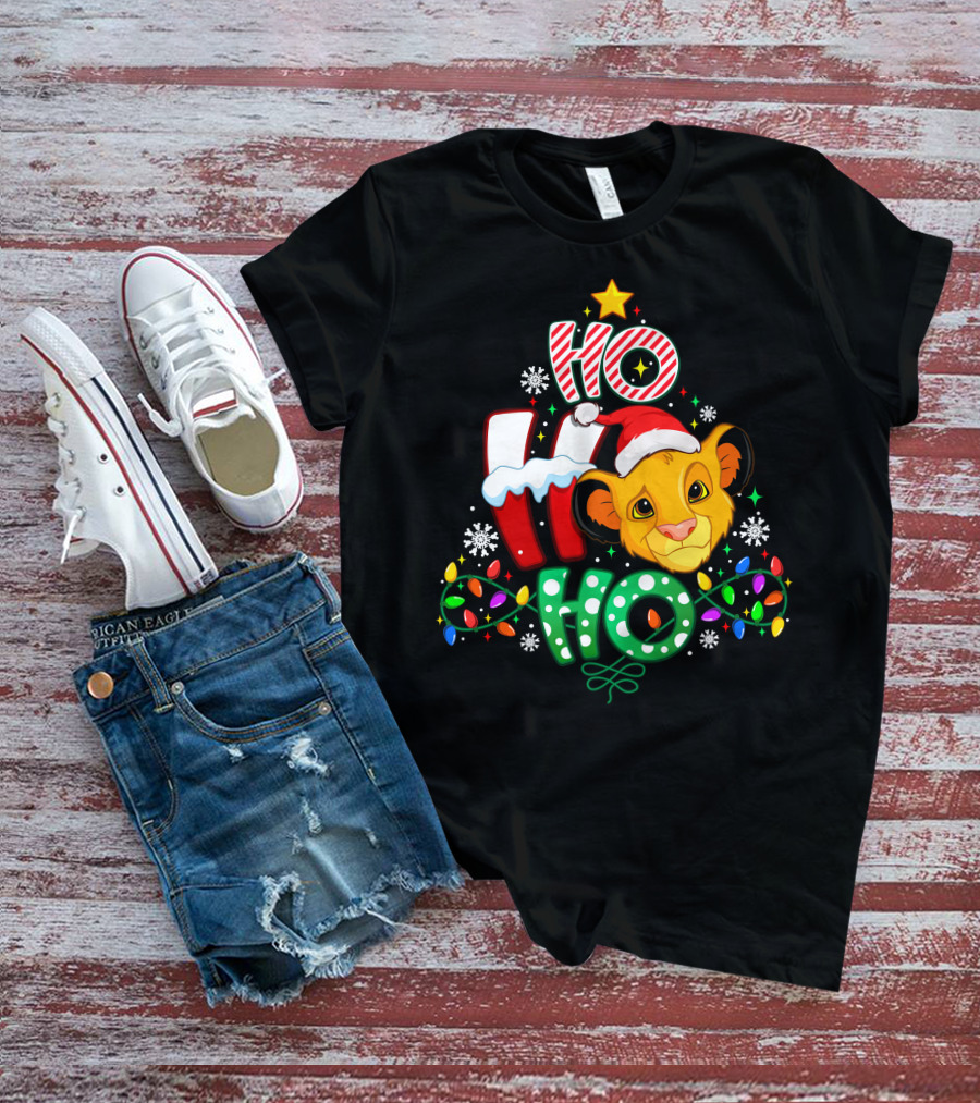 Ho Ho Ho Christmas Simba Lion King Holiday Lights T-Shirt