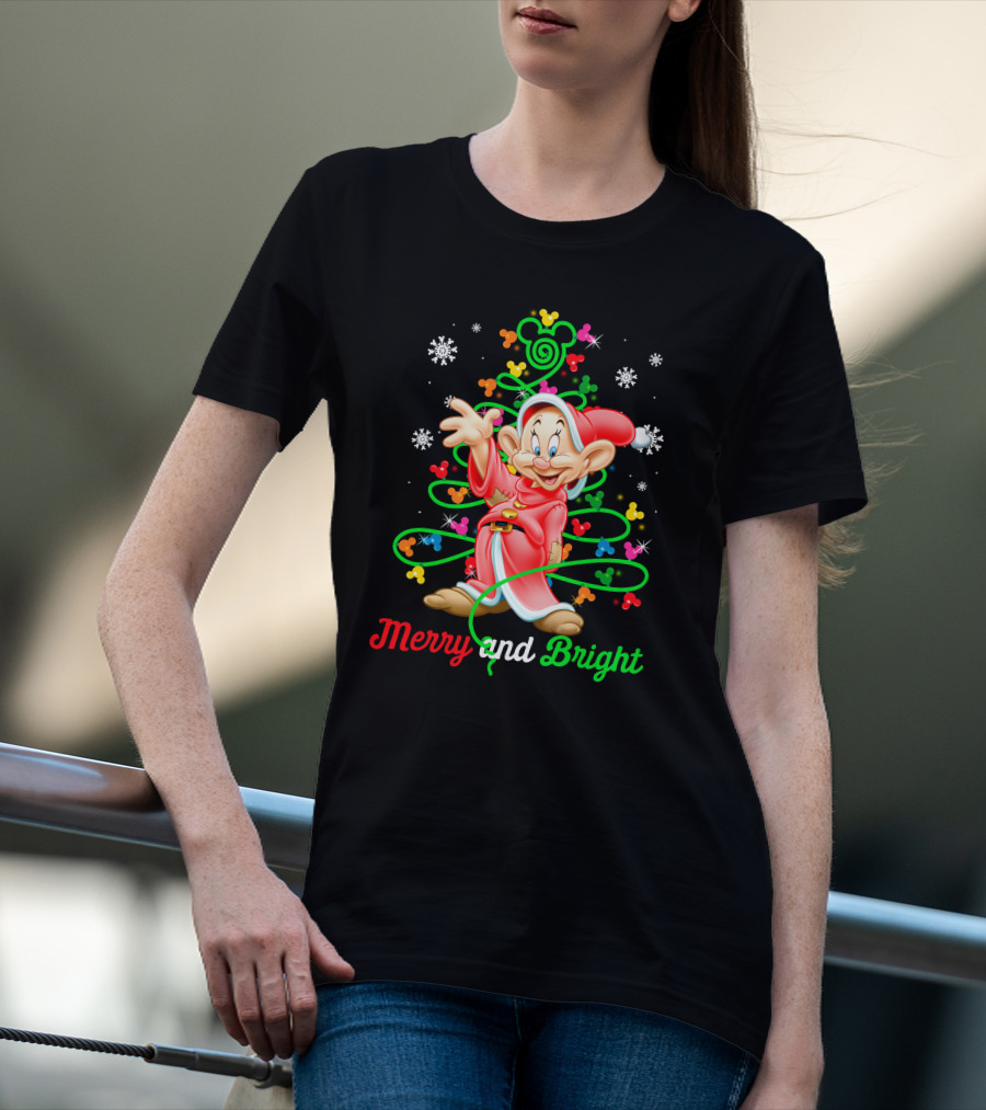 Merry And Bright Dopey Christmas Magic Tree Snowflakes T-Shirt