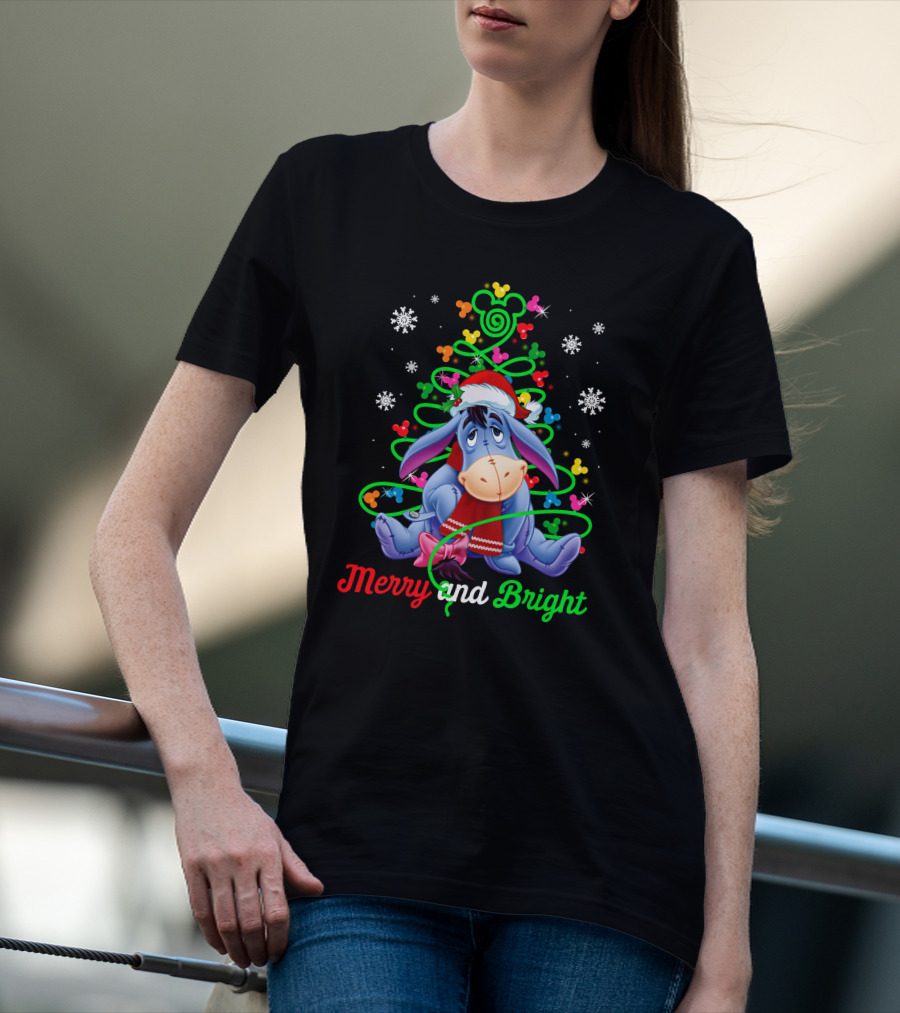Eeyore Merry And Bright Christmas Tree Mickey Ornaments T-Shirt