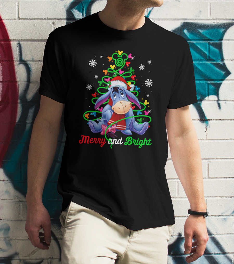 Eeyore Merry And Bright Christmas Tree Mickey Ornaments T-Shirt
