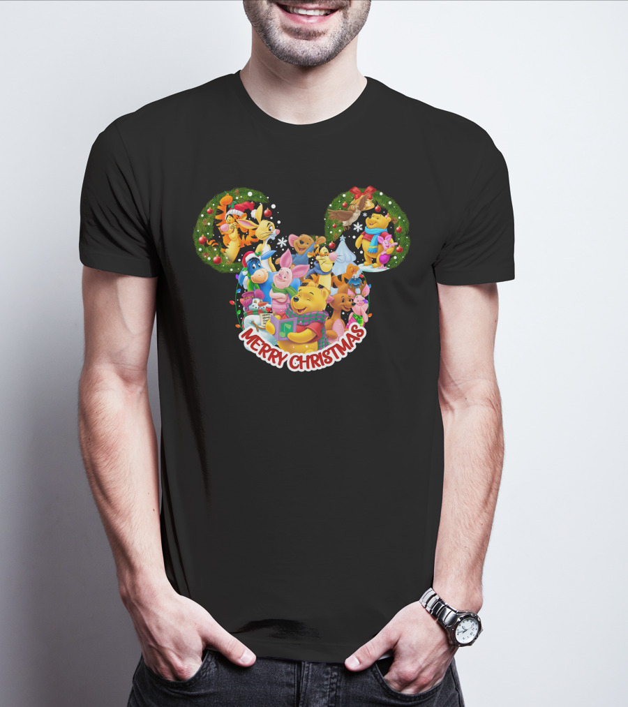 Merry Christmas Winnie The Pooh Disney Characters Mickey Ears T-Shirt