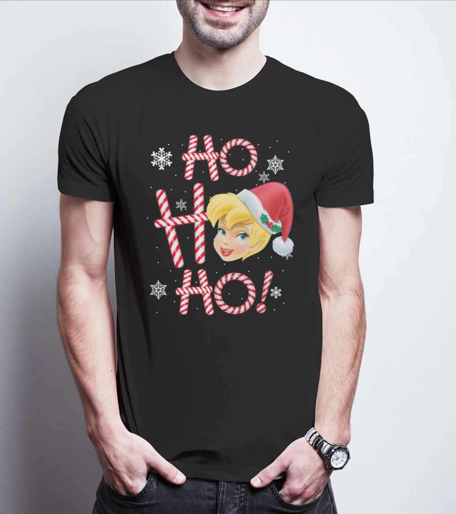 Ho Ho Ho Tinkerbell Christmas Candy Cane Snowflakes T-Shirt