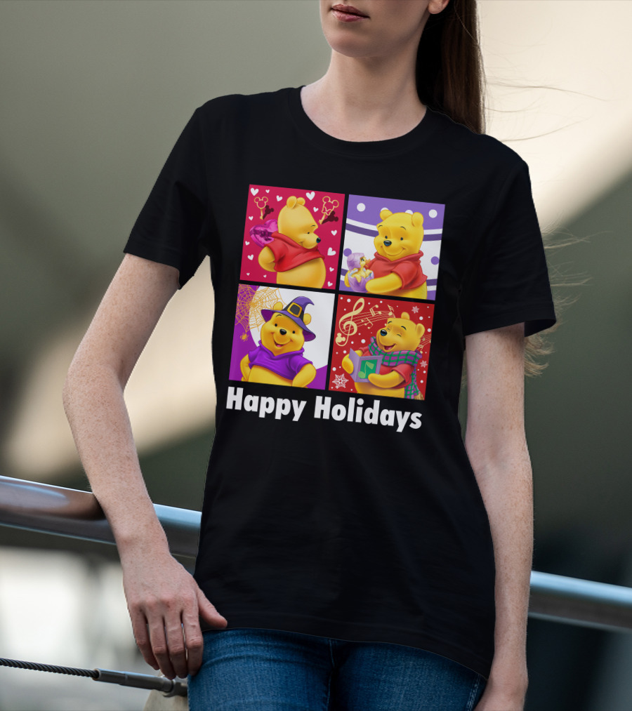Happy Holidays Pooh Bear Festive Seasonal Celebrations T-Shirt