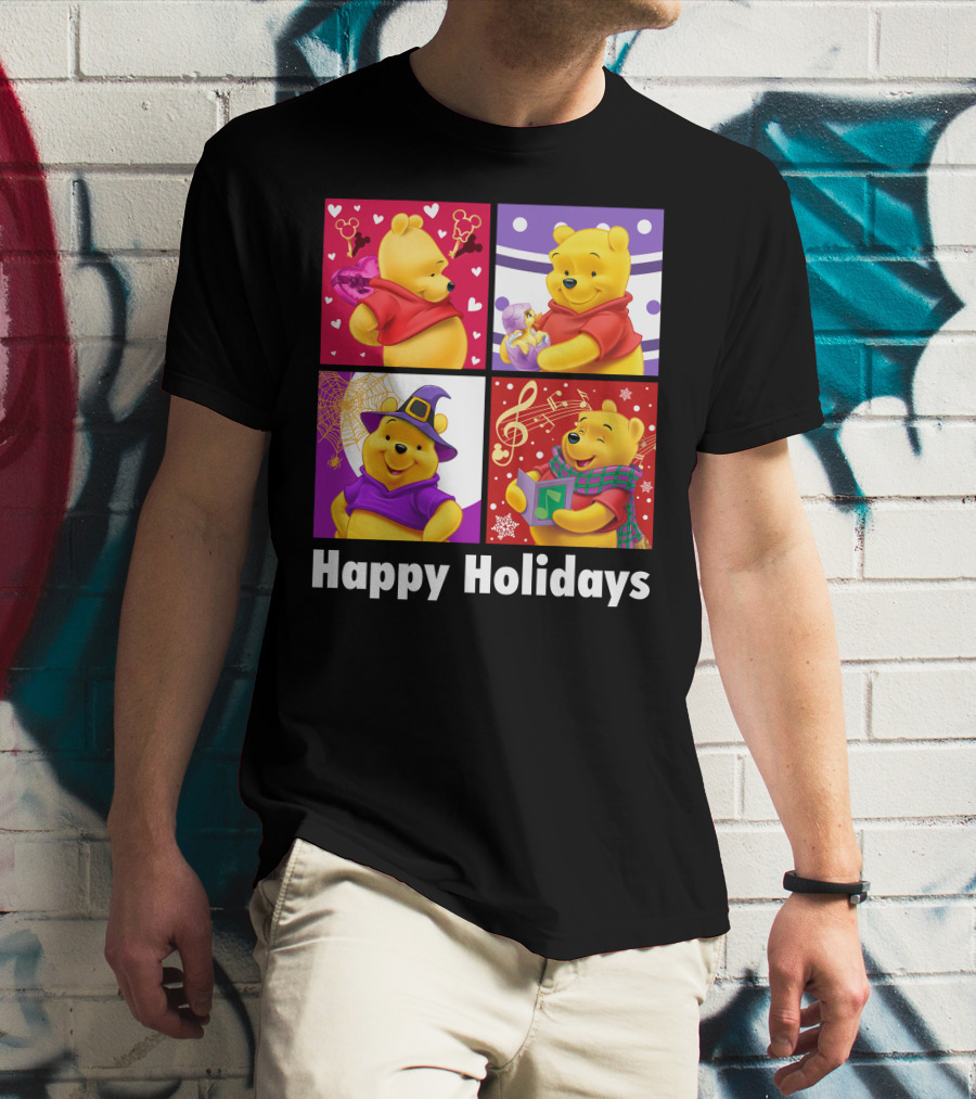 Happy Holidays Pooh Bear Festive Seasonal Celebrations T-Shirt