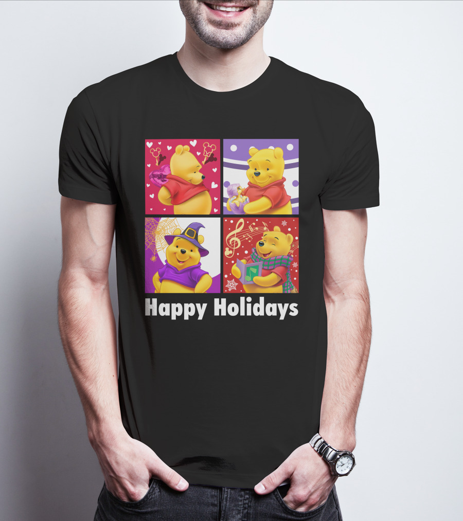 Happy Holidays Pooh Bear Festive Seasonal Celebrations T-Shirt