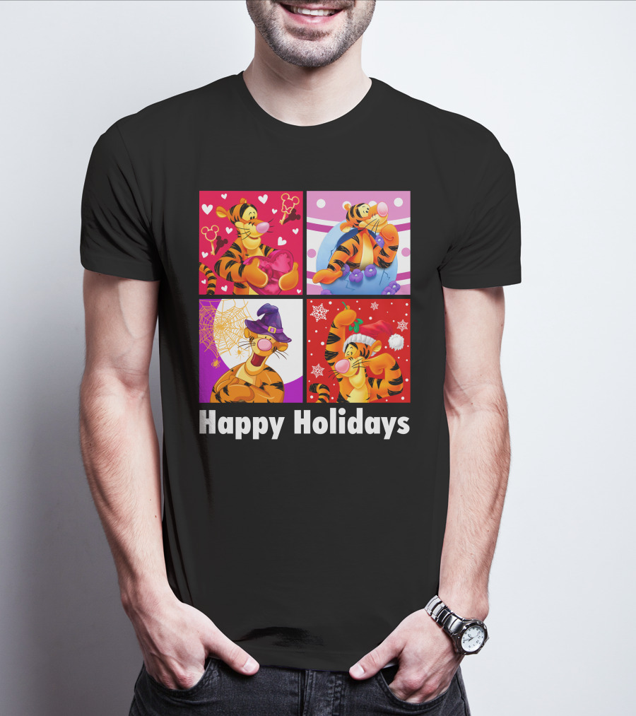 Happy Holidays Tigger Mickey Hearts Santa Halloween T-Shirt