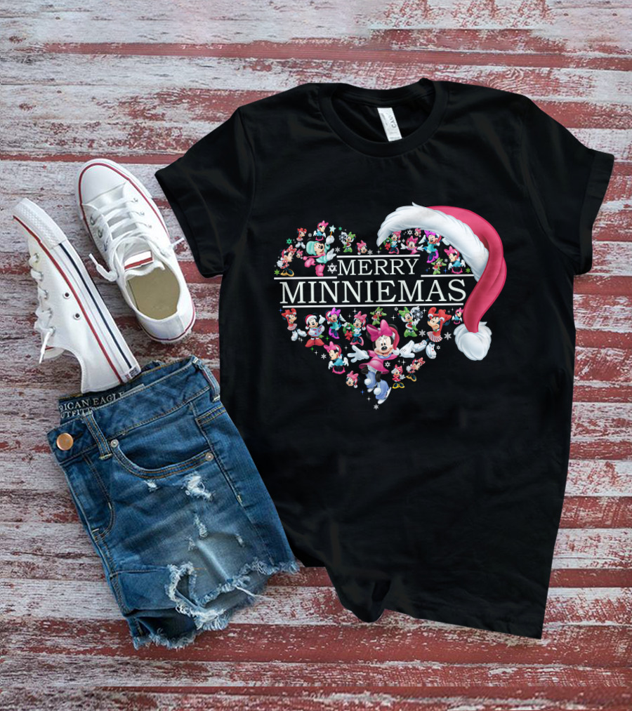 Merry Minniemas Heart Santa Hat Minnie Characters T-Shirt