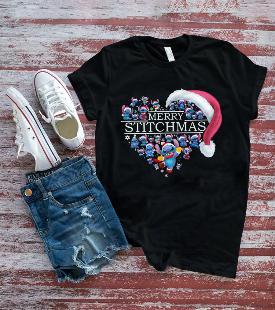 Merry Stitchmas Santa Hat Heart Stitch Christmas T-Shirt