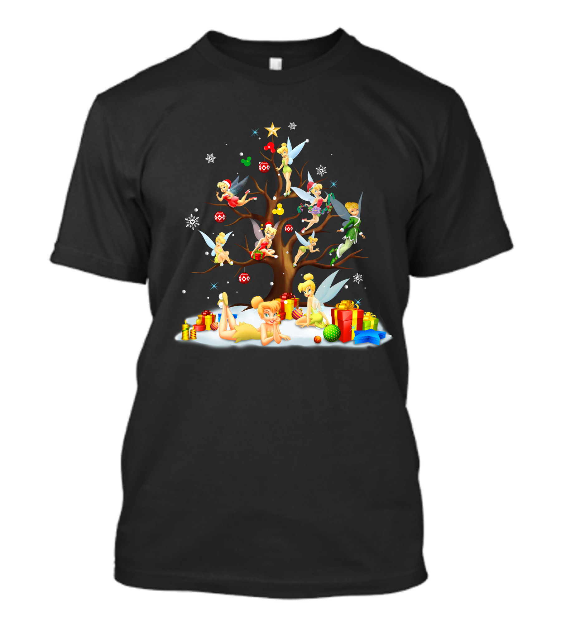 Tinkerbell Christmas Tree Fairies And Gifts T-Shirt