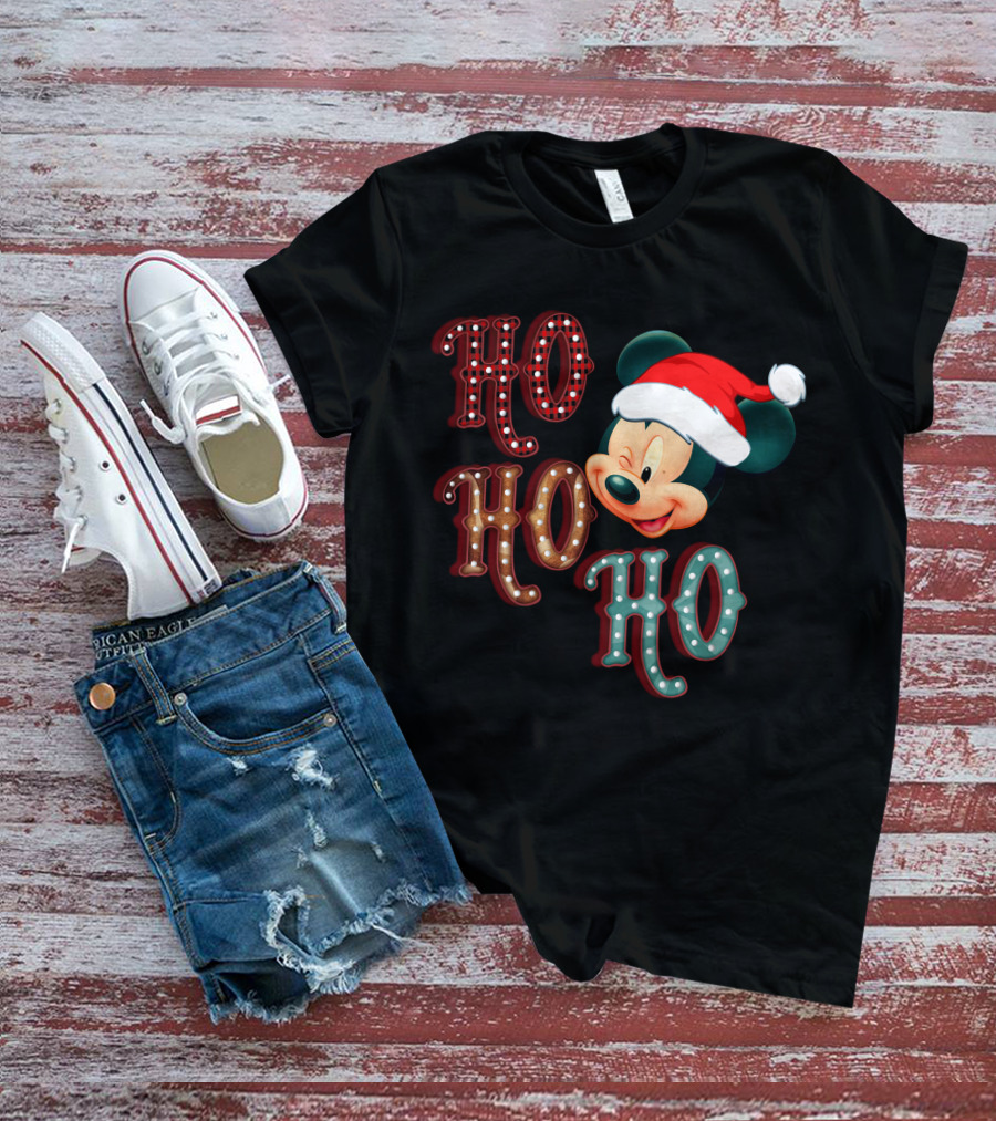Mickey Mouse Santa Hat Ho Ho Ho Christmas T-Shirt