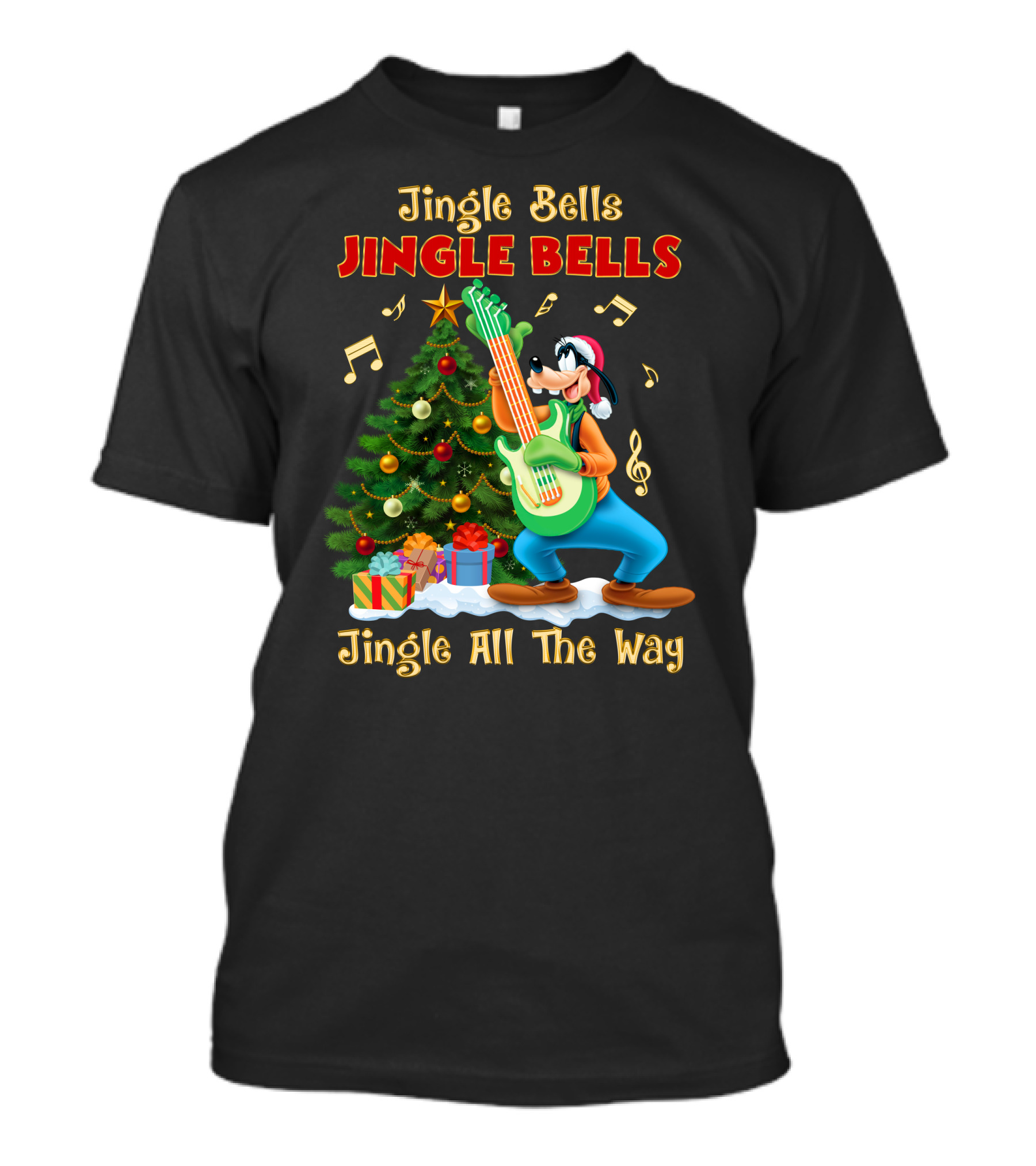 Jingle Bells Jingle Bells Jingle All The Way Goofy Christmas Tree Guitar T-Shirt