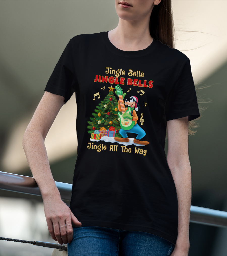 Jingle Bells Jingle Bells Jingle All The Way Goofy Christmas Tree Guitar T-Shirt