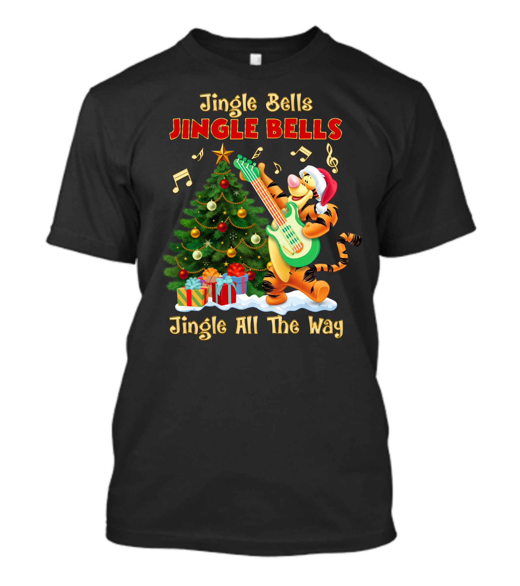 Tigger Jingle Bells Jingle All The Way Christmas Tree Guitar T-Shirt