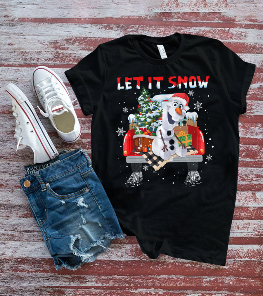 Let It Snow Olaf Christmas Truck Snowflakes Presents T-Shirt