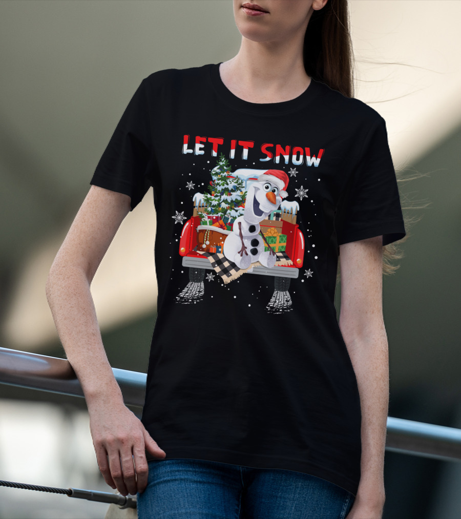 Let It Snow Olaf Christmas Truck Snowflakes Presents T-Shirt