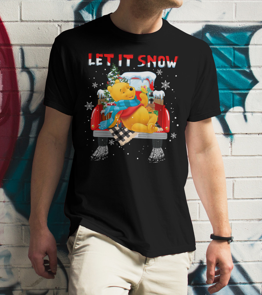 Let It Snow Pooh Winter Holiday Truck Scene T-Shirt