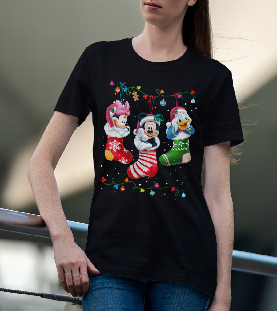 Mickey Minnie Donald Christmas Stockings T-Shirt