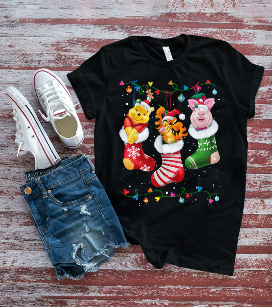 Pooh Tigger Piglet Christmas Stockings Holiday Cheer T-Shirt