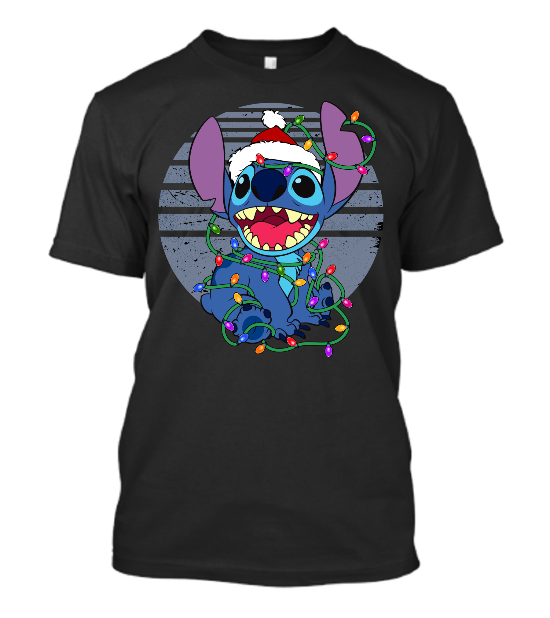Stitch Christmas Lights Holiday Santa Hat T-Shirt