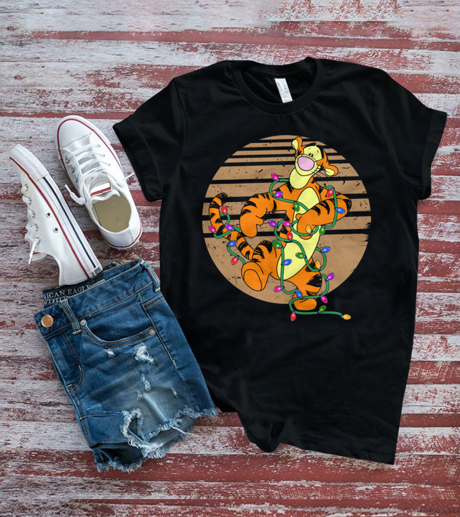 Tigger Wrapped In Christmas Lights Circle T-Shirt