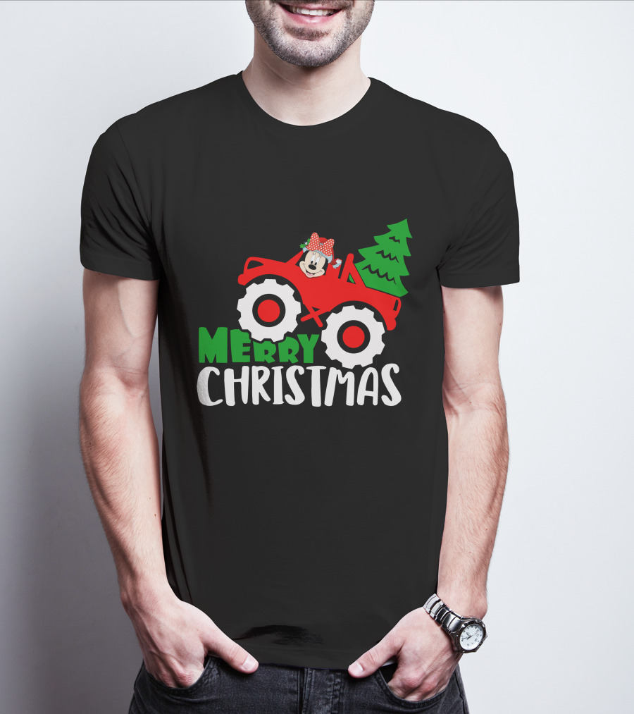 Minnie Merry Christmas Red Truck Tree T-Shirt