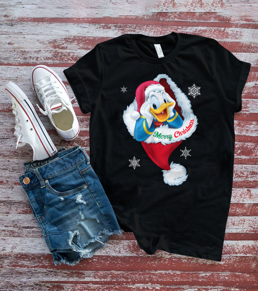 Donald Merry Christmas Snowflakes Santa Hat T-Shirt