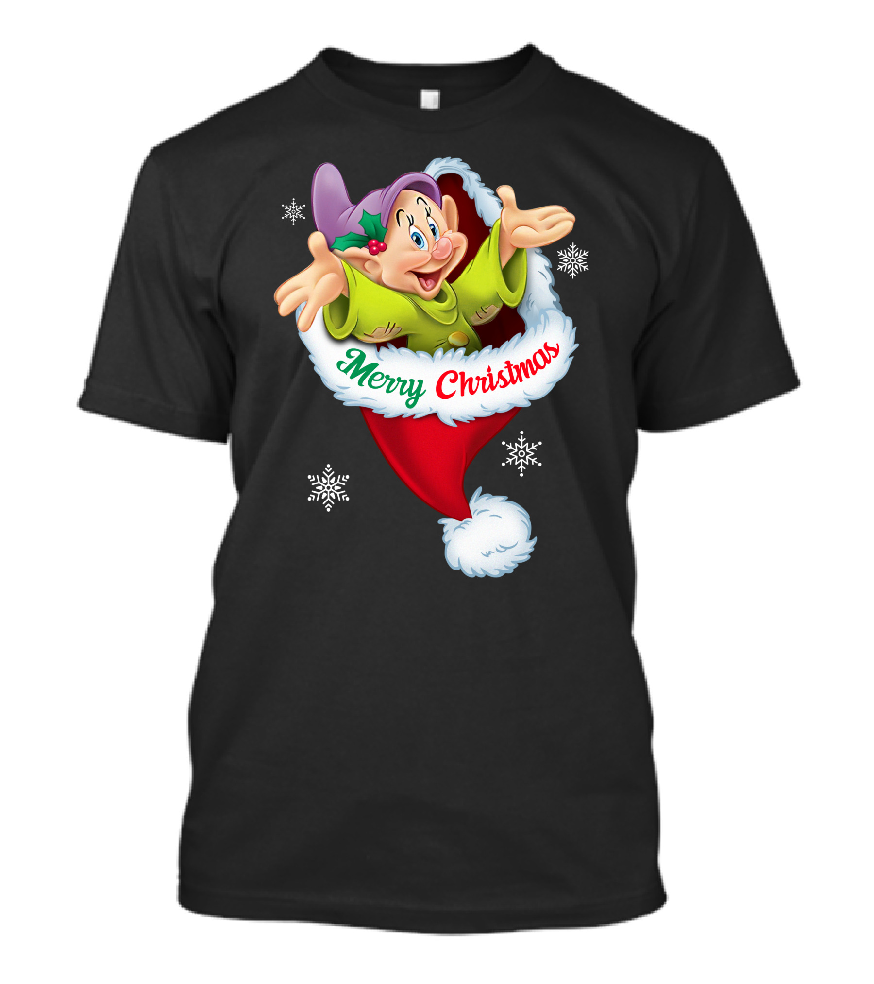 Dopey Merry Christmas Santa Hat Snowflakes T-Shirt