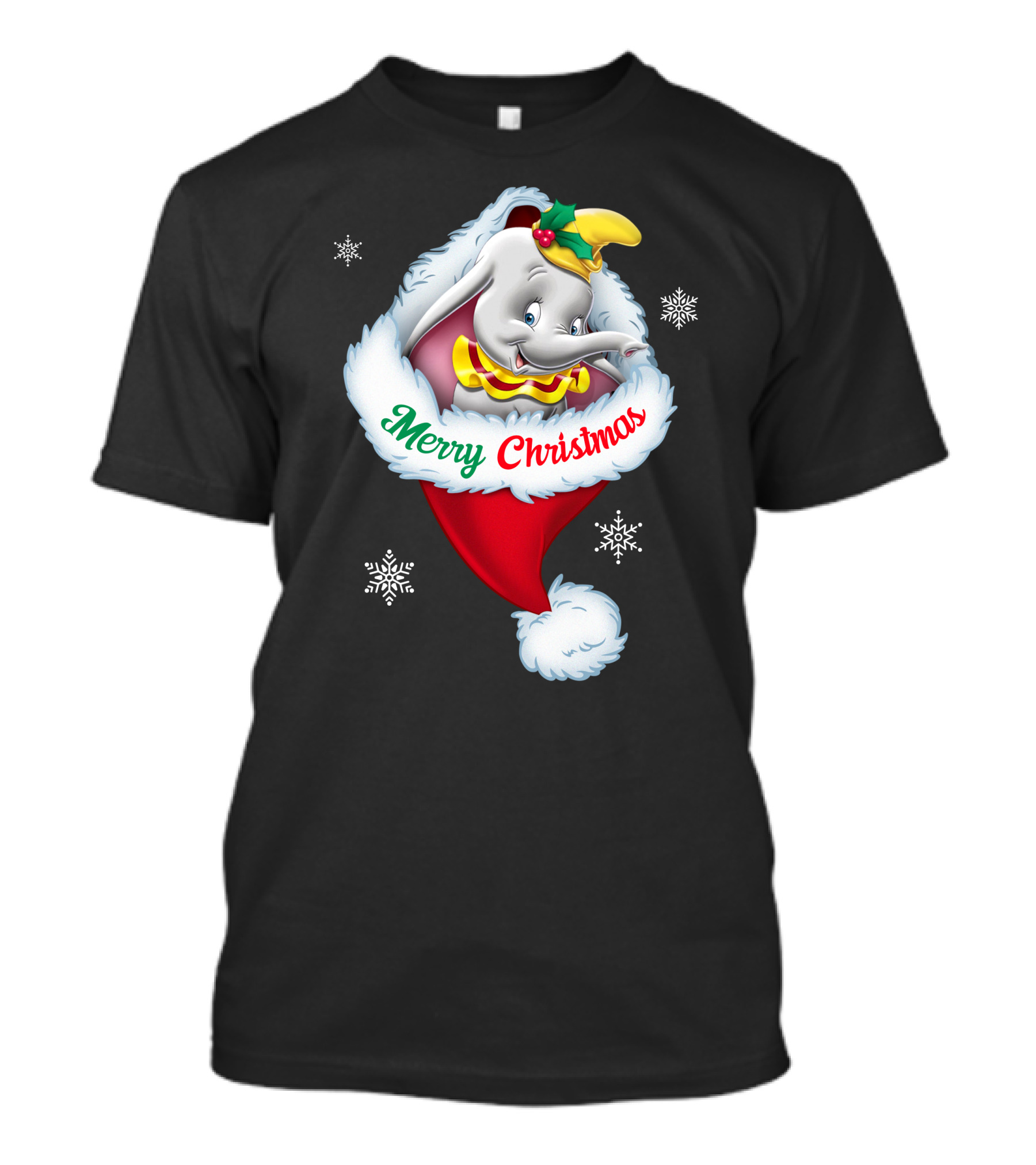 Dumbo Merry Christmas Santa Hat Snowflakes T-Shirt