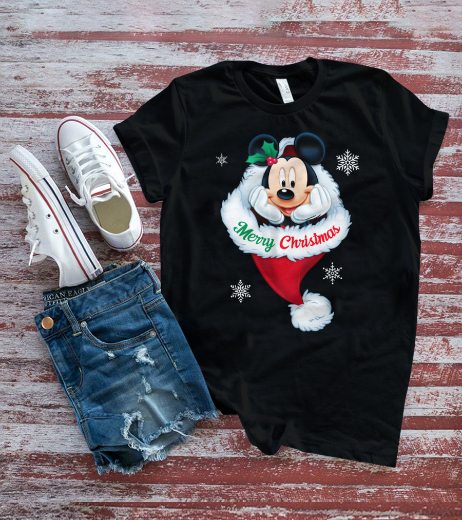 Mickey Merry Christmas Holiday Snowflakes T-Shirt