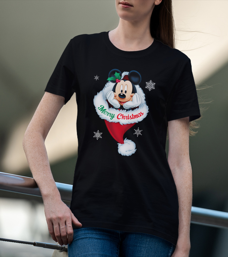 Mickey Merry Christmas Holiday Snowflakes T-Shirt