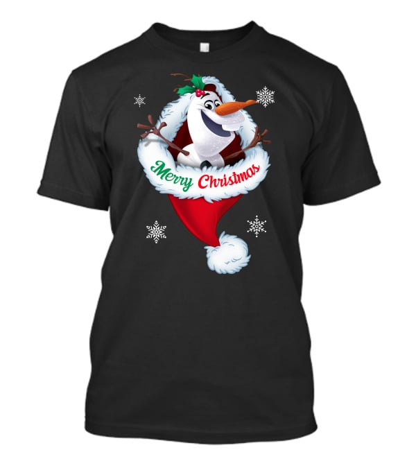 Olaf Merry Christmas Santa Hat With Snowflakes T-Shirt