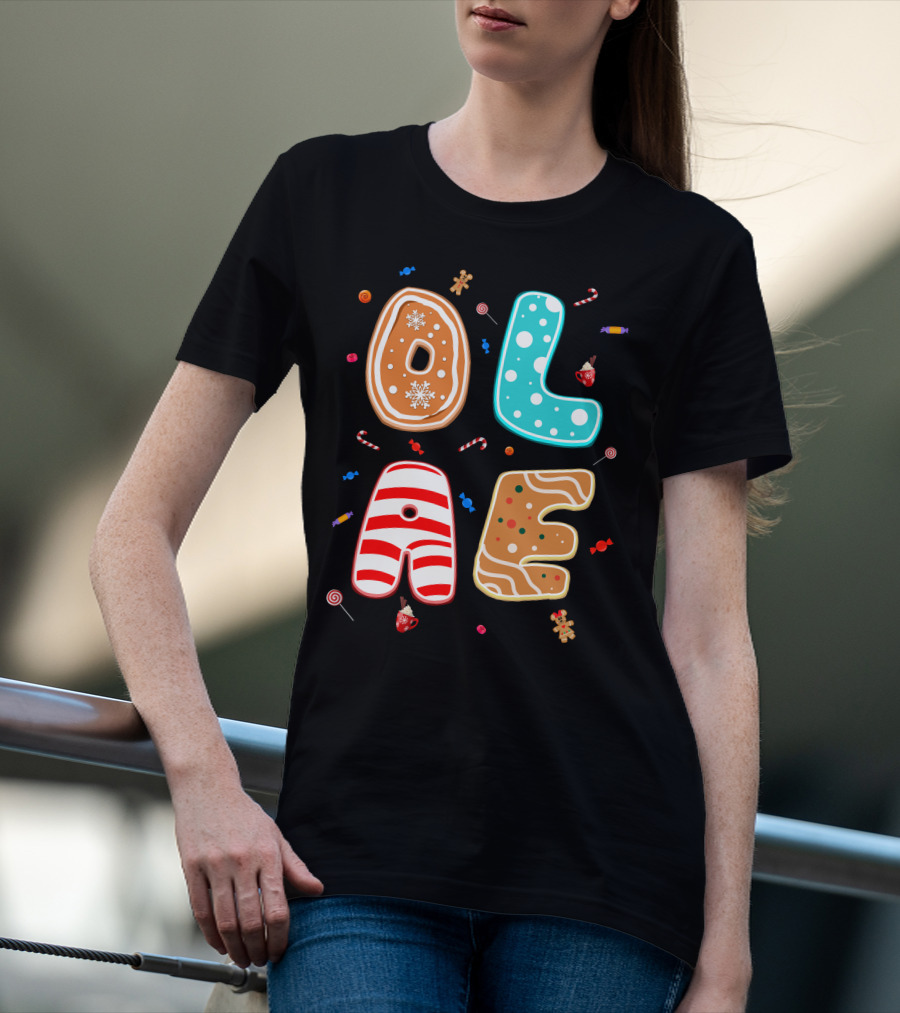 Olaf Gingerbread Candy Christmas Letters T-Shirt