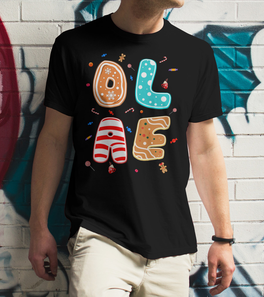Olaf Gingerbread Candy Christmas Letters T-Shirt