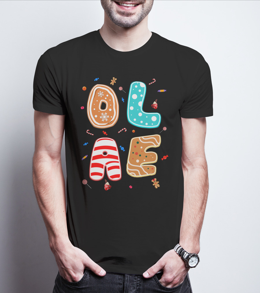 Olaf Gingerbread Candy Christmas Letters T-Shirt
