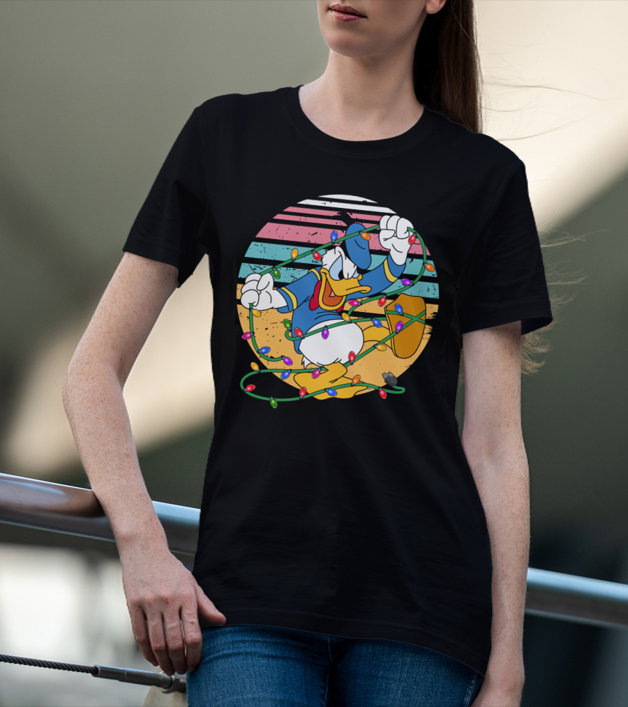Donald Duck Tangled In Christmas Lights Vintage Style T-Shirt