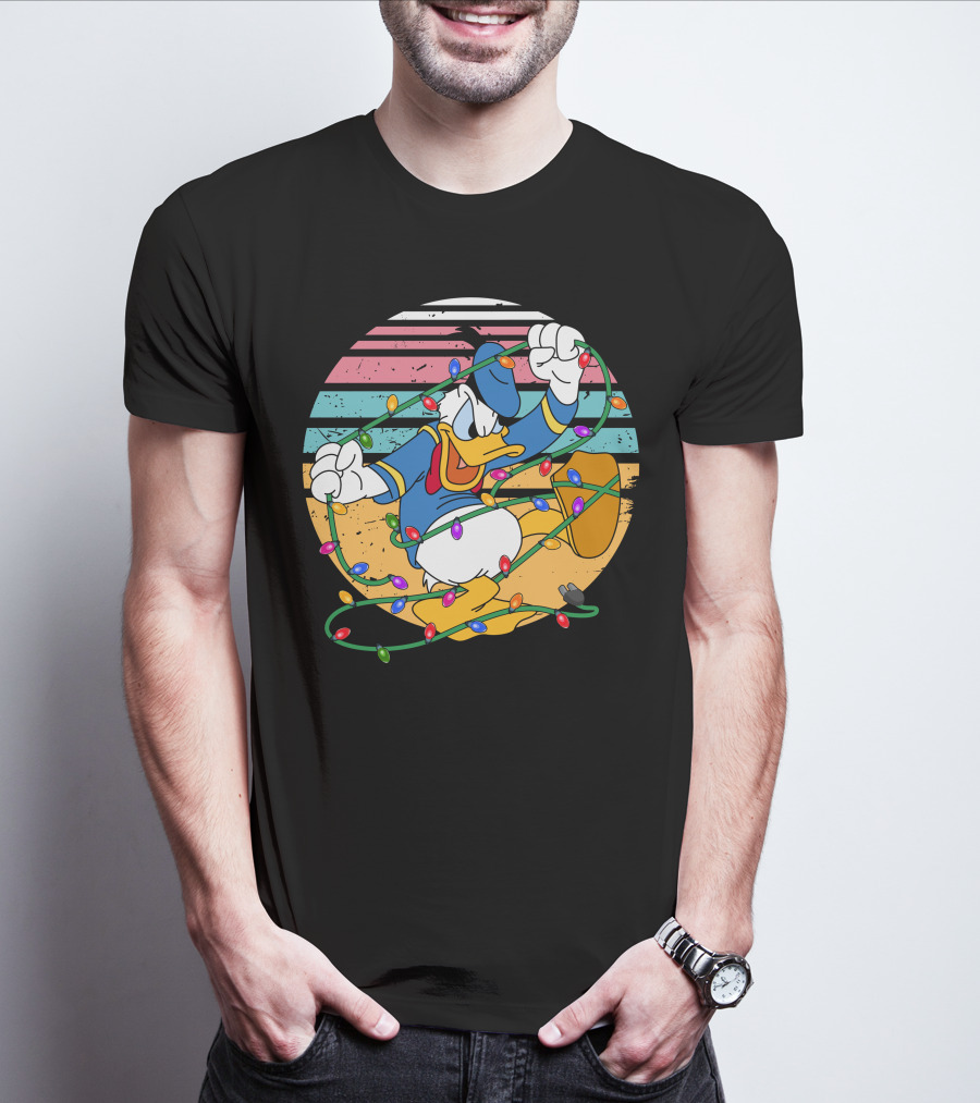 Donald Duck Tangled In Christmas Lights Vintage Style T-Shirt