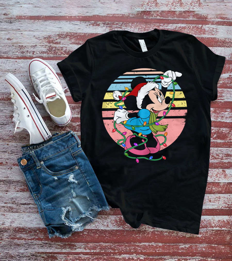 Retro Minnie Mouse Christmas Lights Holiday Season T-Shirt