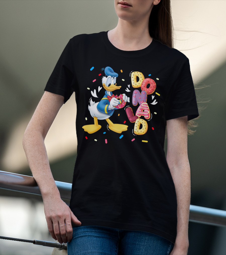 Donald Duck With Colorful Donut Letters And Sprinkles T-Shirt