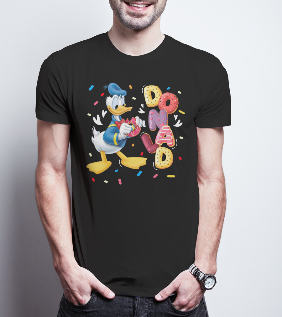 Donald Duck With Colorful Donut Letters And Sprinkles T-Shirt