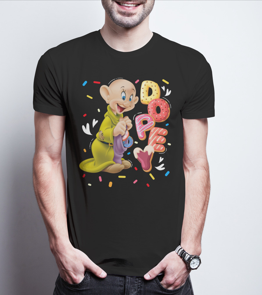 Dopey Disney Character With Colorful Donut Sprinkle Letters T-Shirt