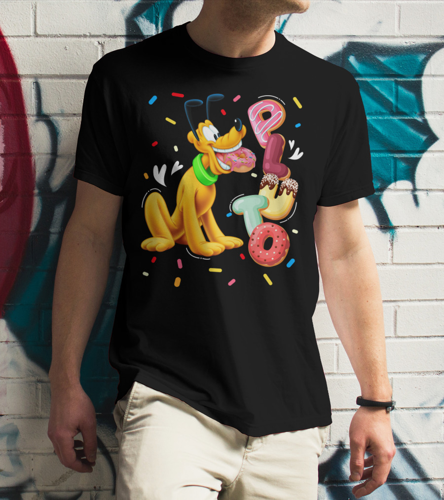 Pluto Donut Letters Colorful Confetti Celebration T-Shirt
