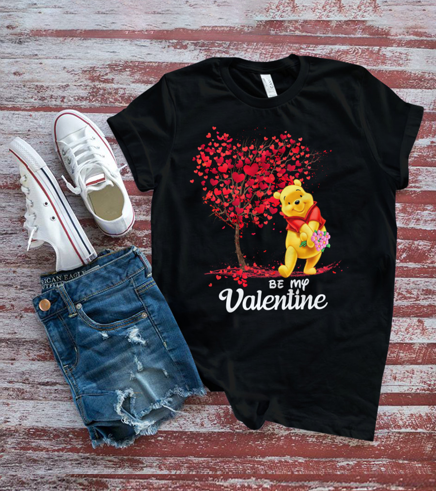 Winnie The Pooh Be My Valentine With Heart Tree And Bouquet T-Shirt