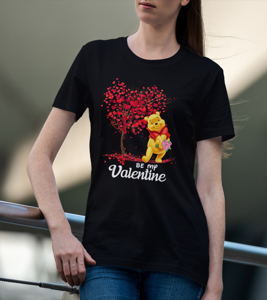 Winnie The Pooh Be My Valentine With Heart Tree And Bouquet T-Shirt