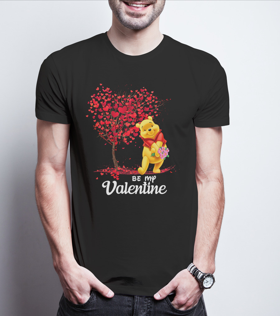 Winnie The Pooh Be My Valentine With Heart Tree And Bouquet T-Shirt