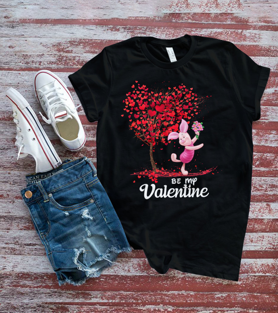 Piglet Be My Valentine Heart Tree And Flowers T-Shirt