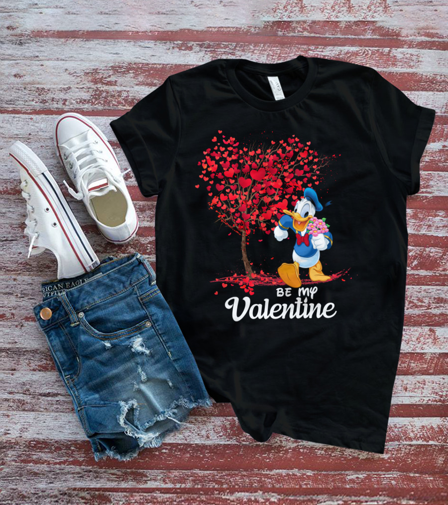 Donald Duck Be My Valentine Hearts And Flowers T-Shirt